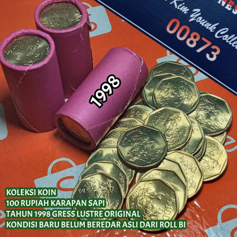 Uang Kuno Koin 100 Rupiah Karapan Sapi Tahun 1998 Gress Baru Lustre Original Dari Roll