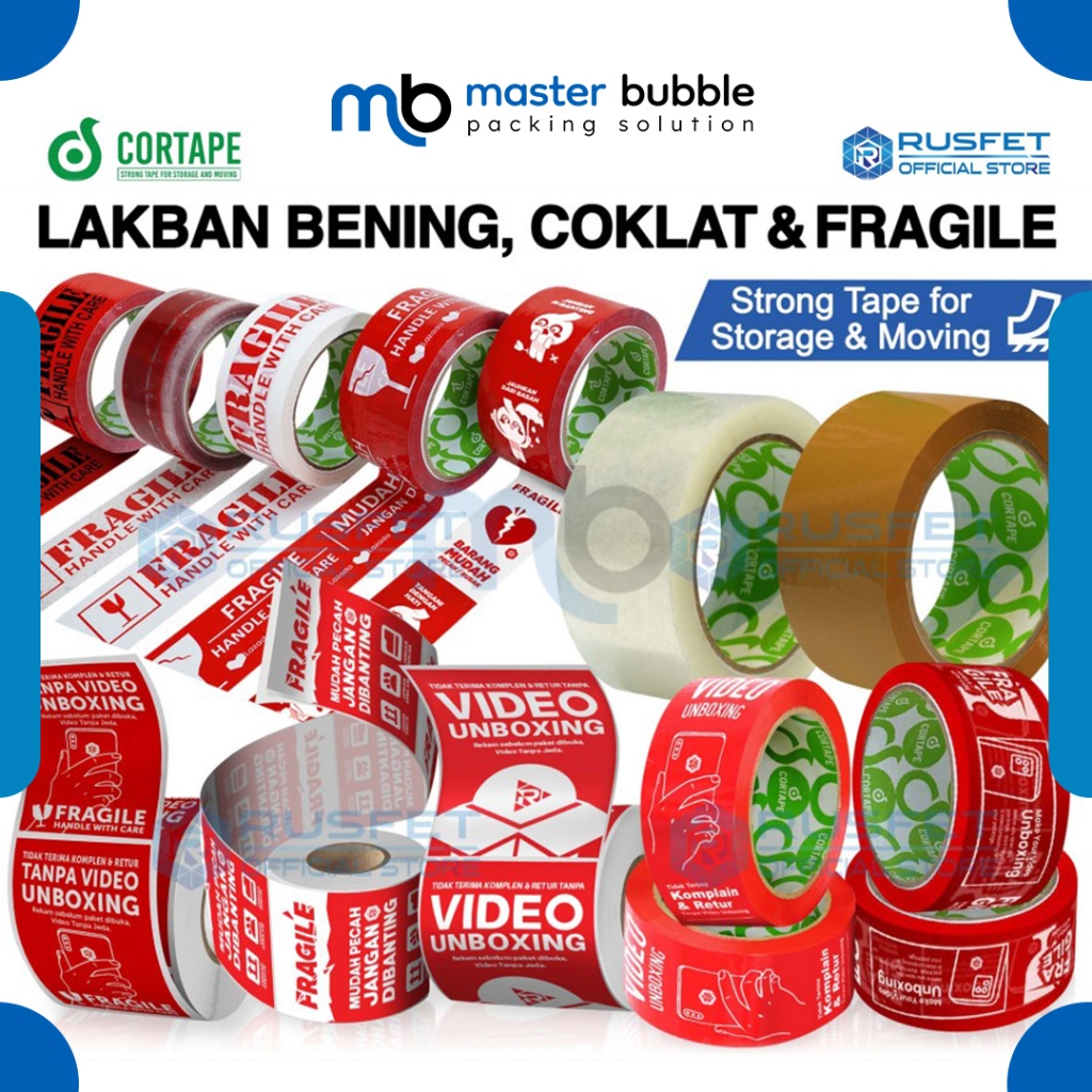 

Lakban Isolasi Polos Fragile / Unboxing / Cortape / Rusfet / Harga Per Selop Termurah Aneka Varian