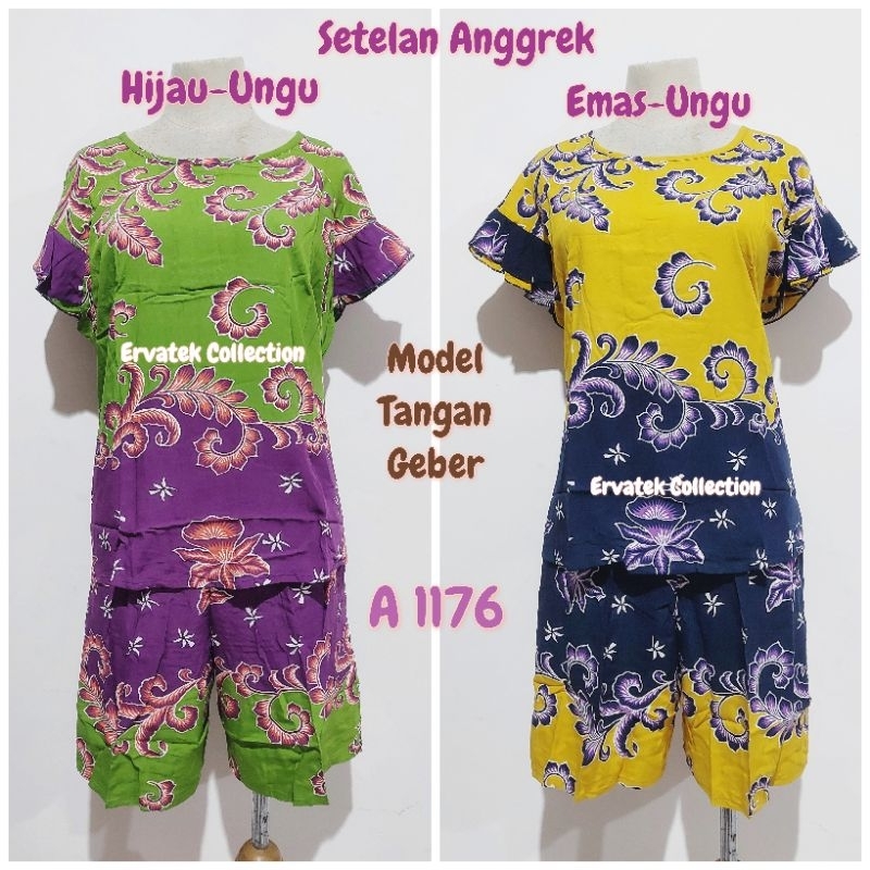 SETELAN PIYAMA BATIK ANGGREK A 1176 Model Tangan Geber / Atas Bawah Celana Selutut