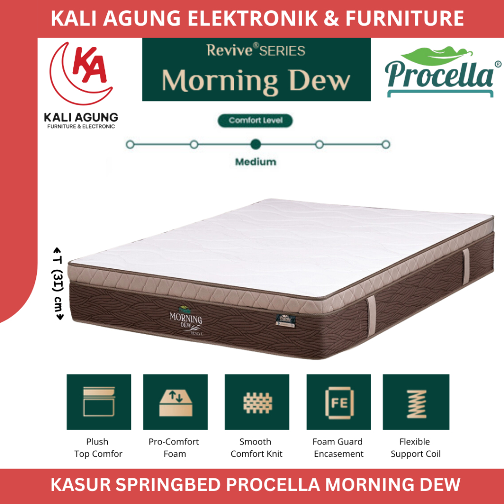 KASUR MATRASS / KASUR SPRINGBED PLUSH TOP / PROCELLA MORNING DEW / UKURAN 180X200 / 160X200