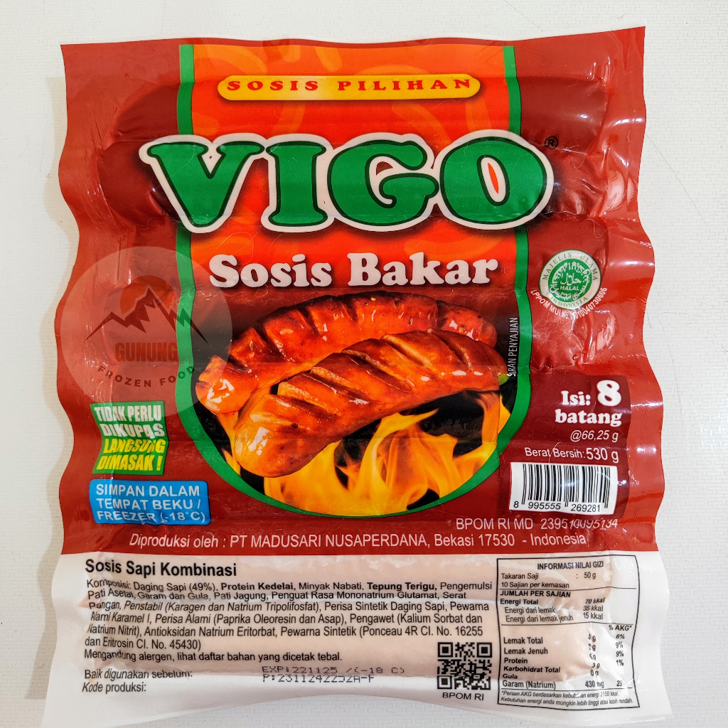 

Vigo Sosis Jumbo Bakar Sapi 530gr, isi 8