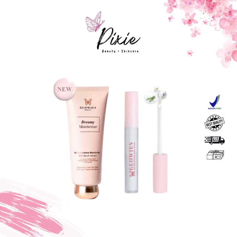 GLOWIES BEAUTY |Moisturizer Glowies Beauty 80 ml & Serum Alis dan Bulu Mata 4 ml | Water Based Serum