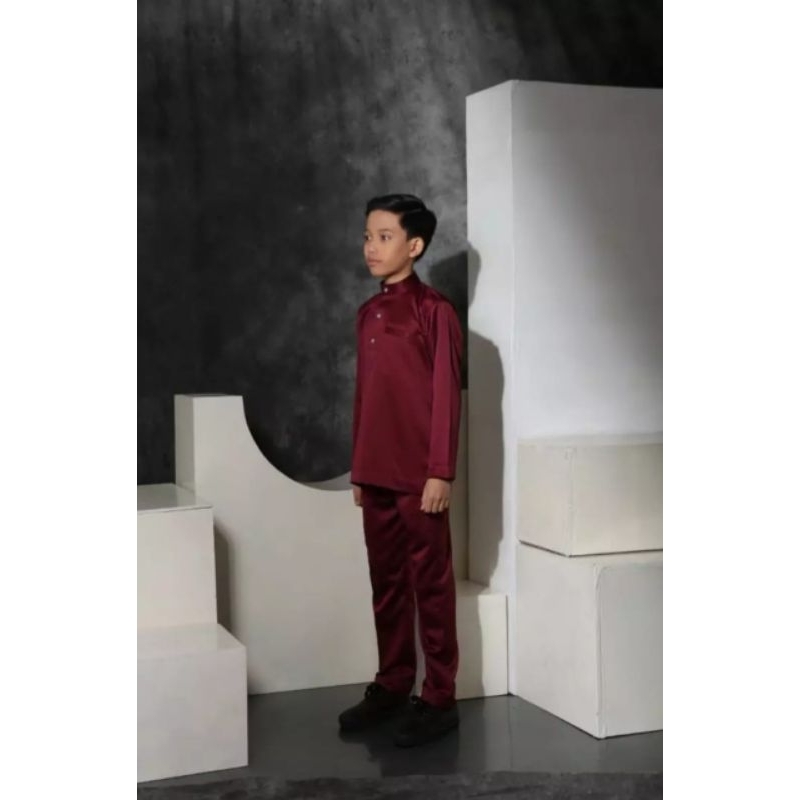Baju Kurung Melayu Teluk Belanga Anak Laki Laki Setelan Pakaian Koko Muslim Pria Cekak Musang Adat M
