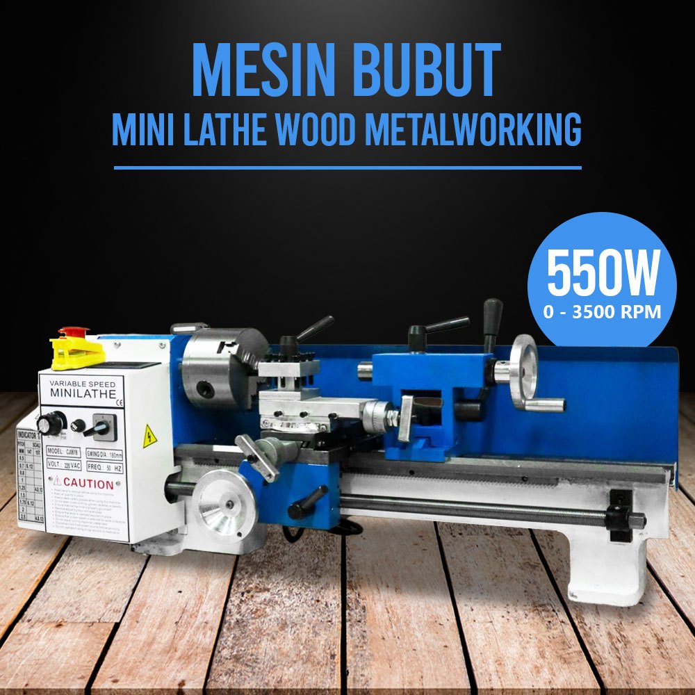 Mesin Bubut Mini Lathe Wood Metalworking Gear besi