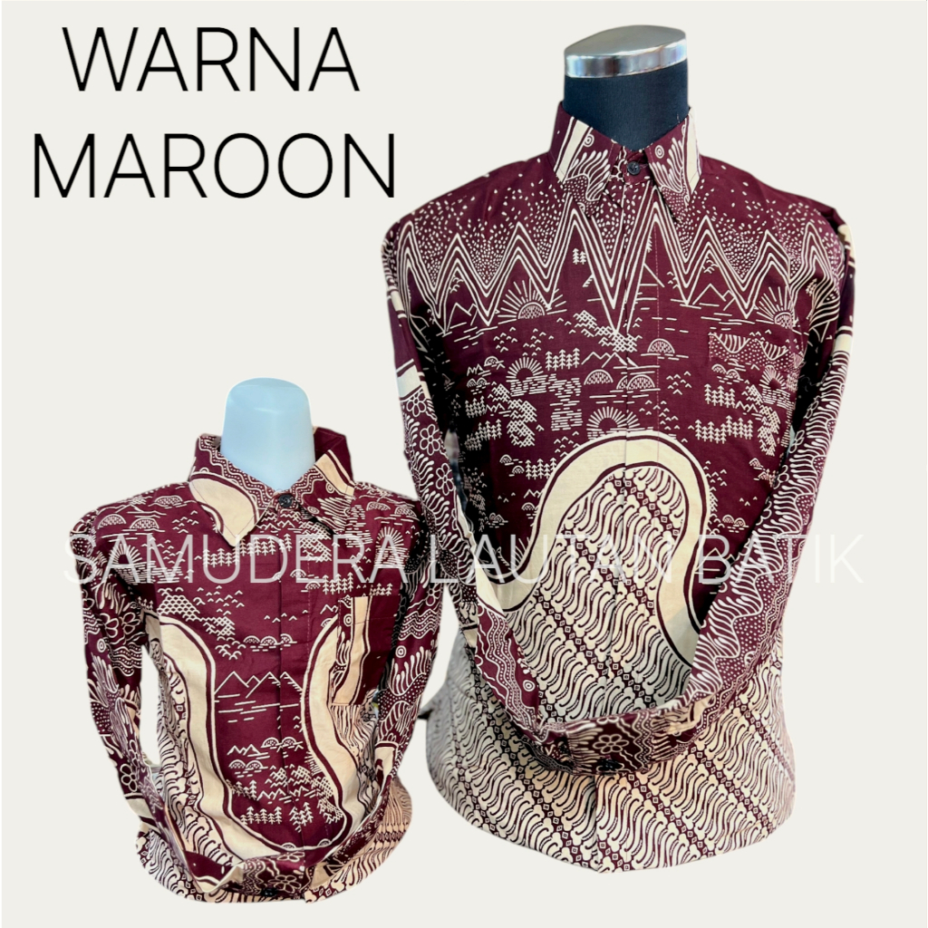 BATIK KATUN SOLO Warna MERAH MAROON, Kemeja Batik Pria Couple Ayah Anak ,Batik Warna Classic, Batik 
