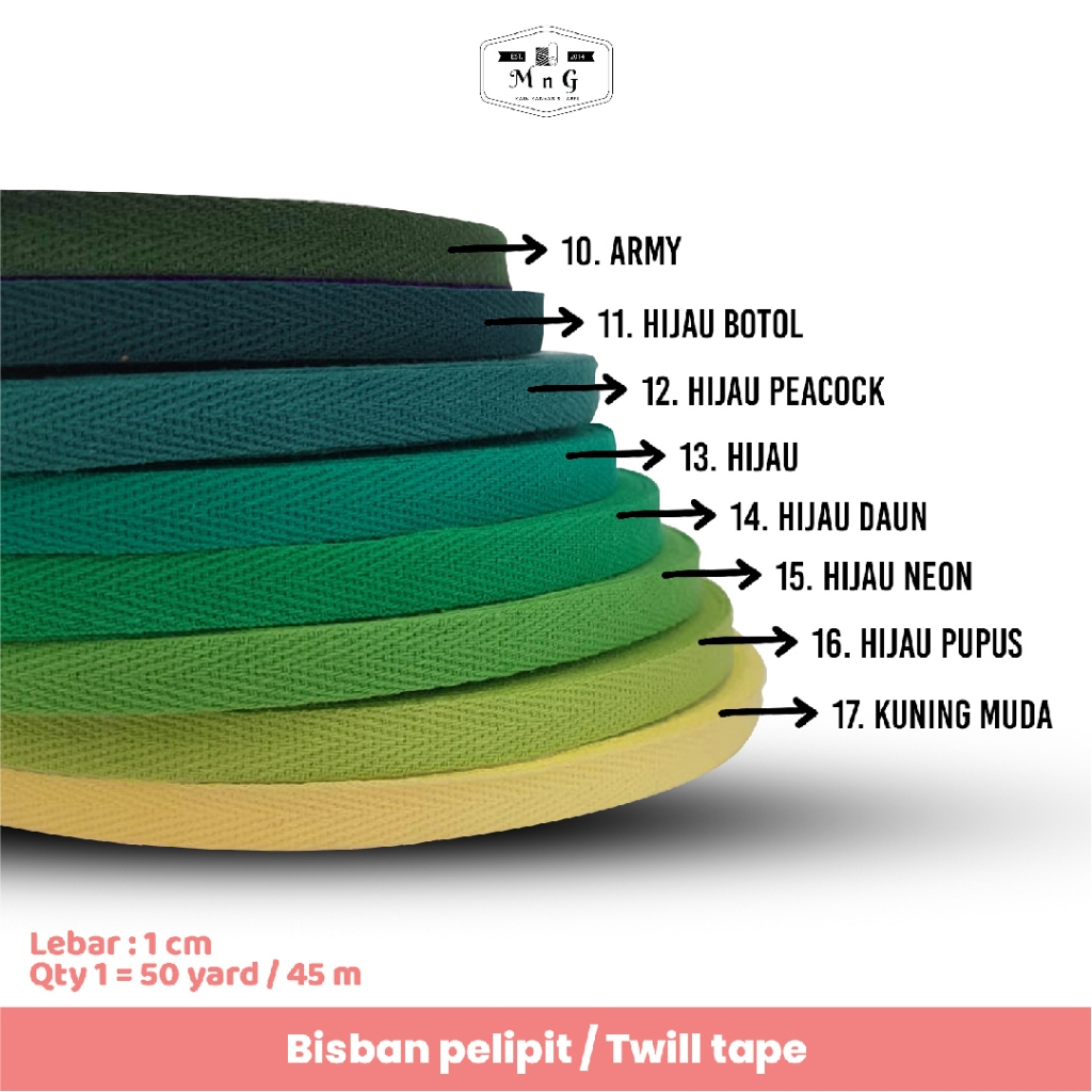 

1 Rol Colorful Bisban twill tape katun lebar 1cm panjang 50 yard