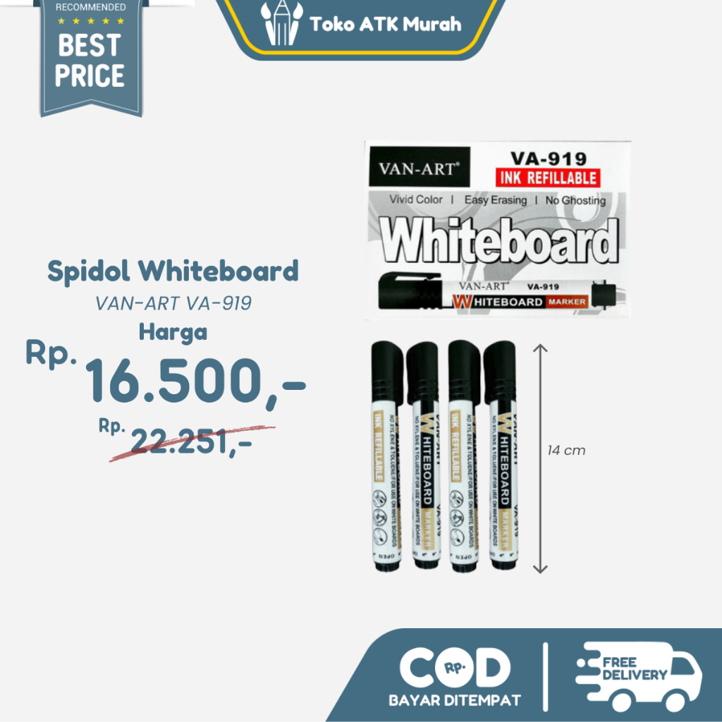

1 PAK Spidol Whiteboard VA-919 Bisa Dihapus Spidol Papan Tulis 10 pcs