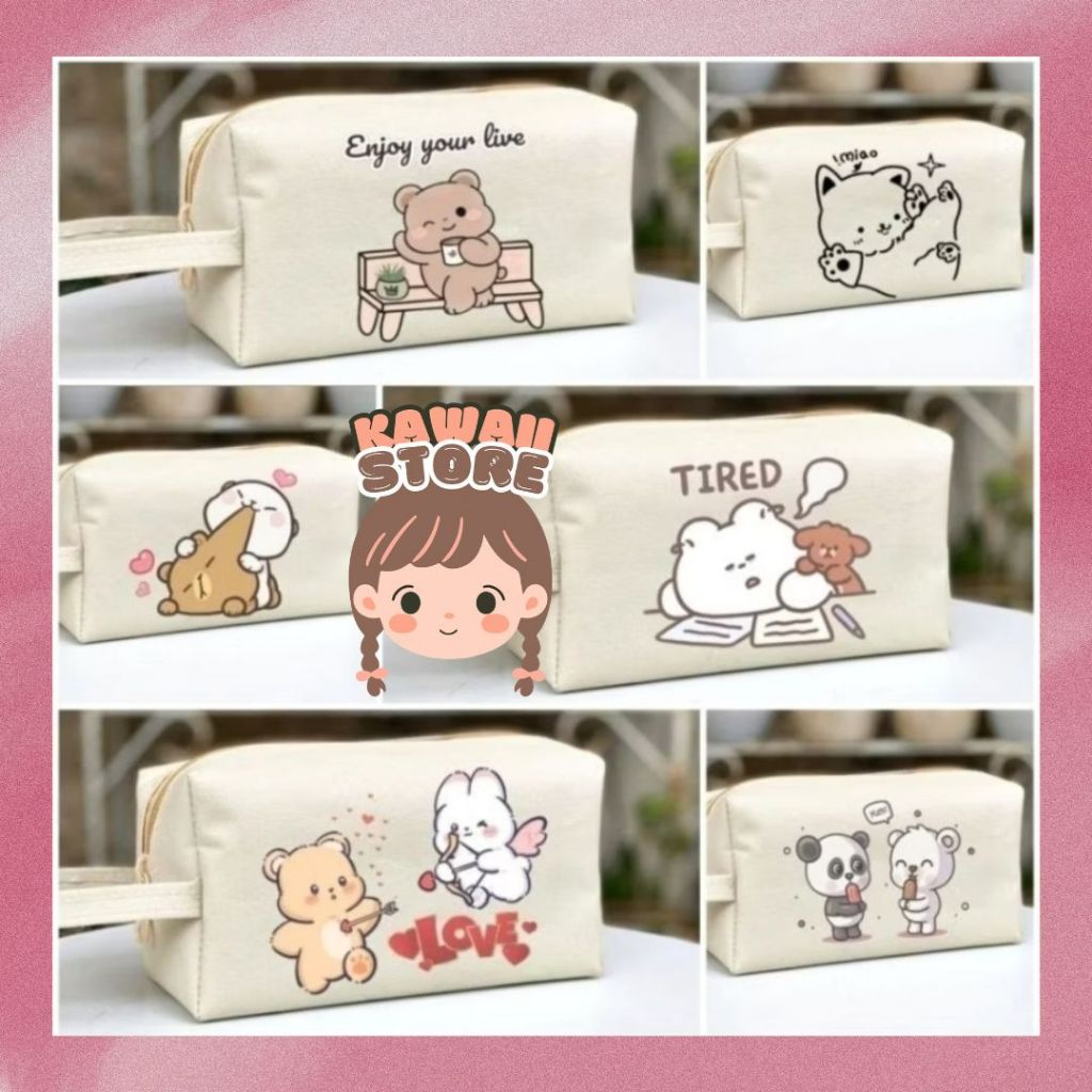 

✨KW74✨ Tempat Pensil Anak Bahan Kanvas / Pouch Kosmetik Berbahan Kanvas / Motif Lucu /Ukuran 18x10x7