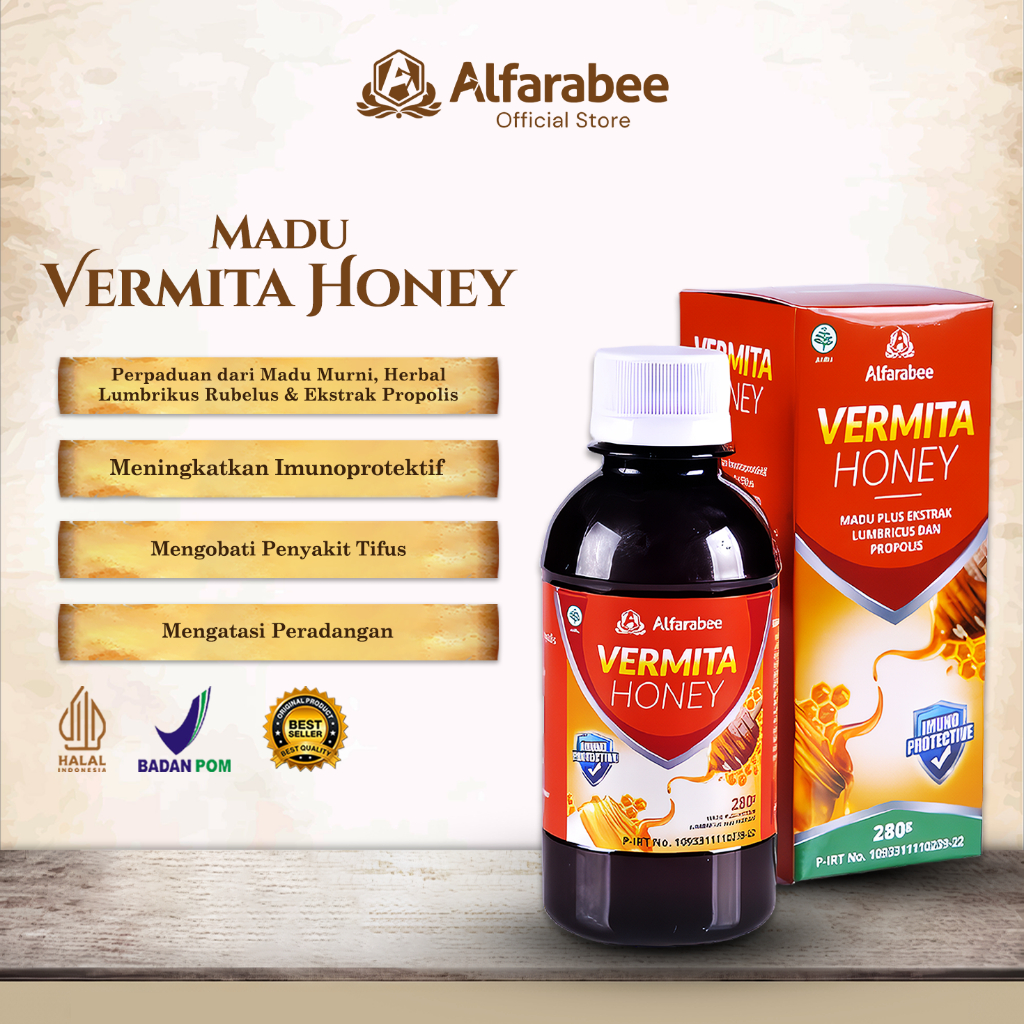

Alfarabee - Vermita Honey (Madu Ekstrak Lumbricus dan Propolis) Asli Alami 100% Murni Untuk Maag