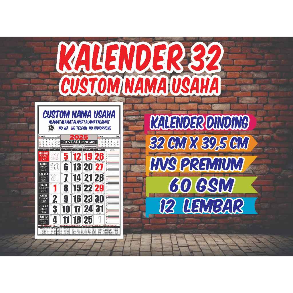 

CUSTOM NAMA USAHA KALENDER 32 (minim 100Pcs)