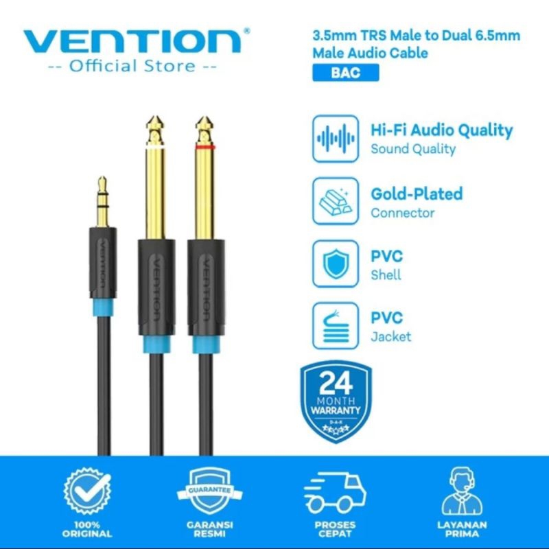 Vention Kabel AUX Dual Mono Akai 6.5 to 3.5mm Stereo Kabel Splitter 1 Meter Bar Original