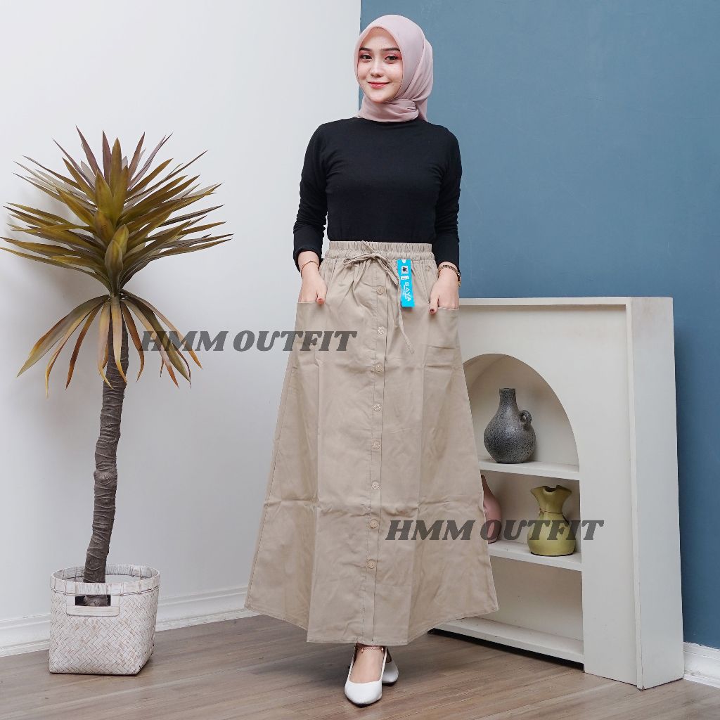 Rok Wanita Panjang Kancing 05 / Rok A Line Model Terbaru  / Rok Bahan Katun Adem Melar