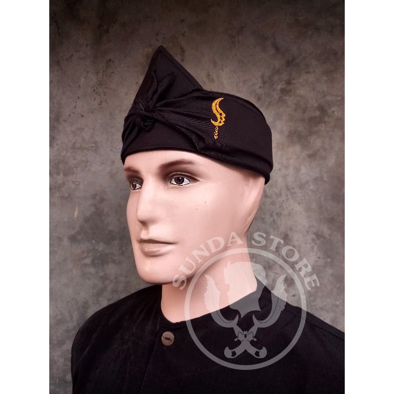 iket sunda hitam bordir kujang | iket sunda praktis | ikat kepala batik