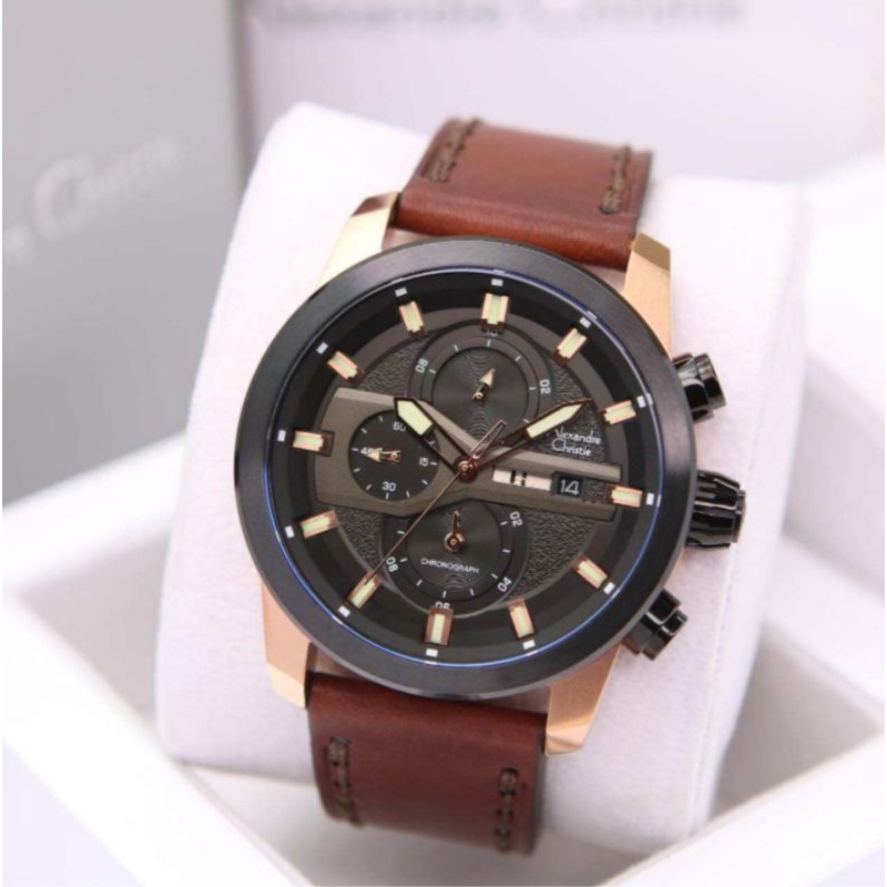 Jam Tangan Alexandre Christie (6562MC) Tali Kulit warna Coklat (Original)