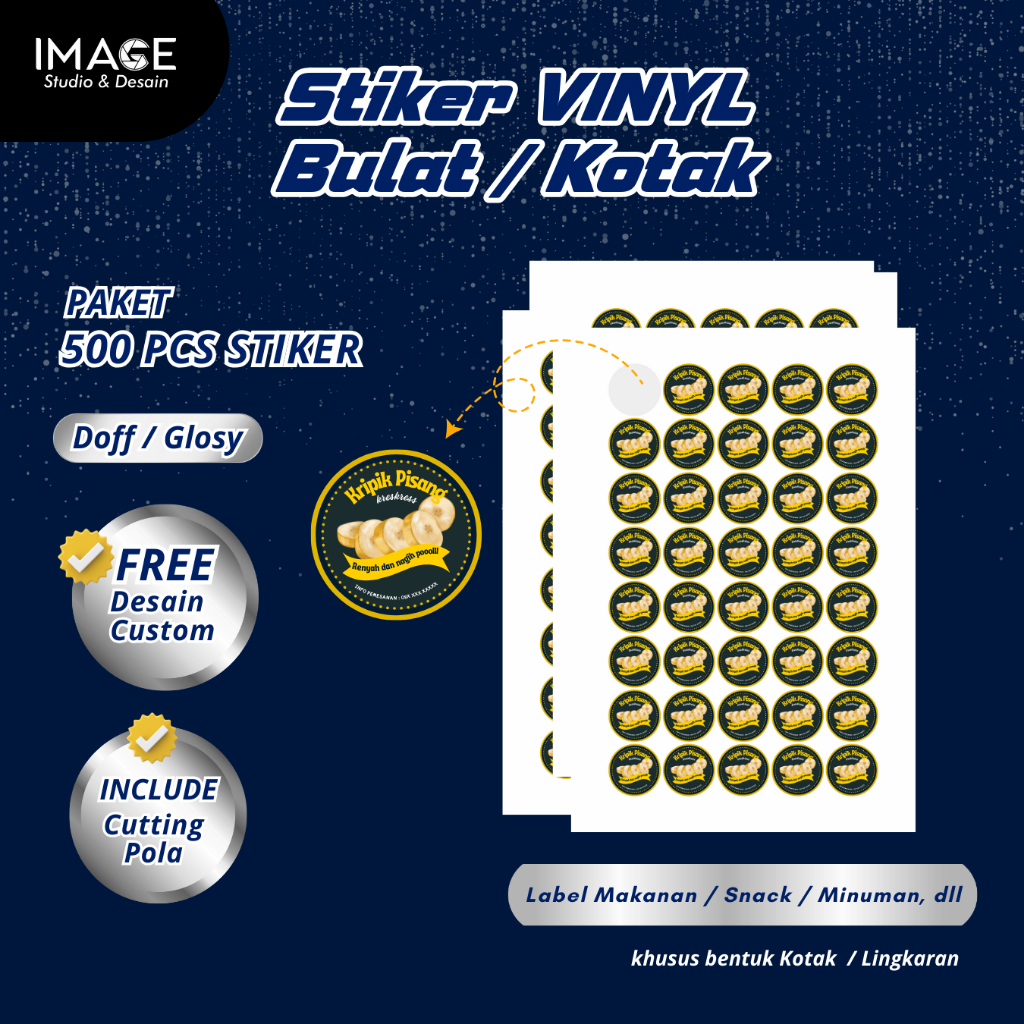 

Paket 500 pcs STIKER VINYL GLOSY / DOFF bentuk BULAT / KOTAK stiker Merchandise atau Label Produk Bisnis