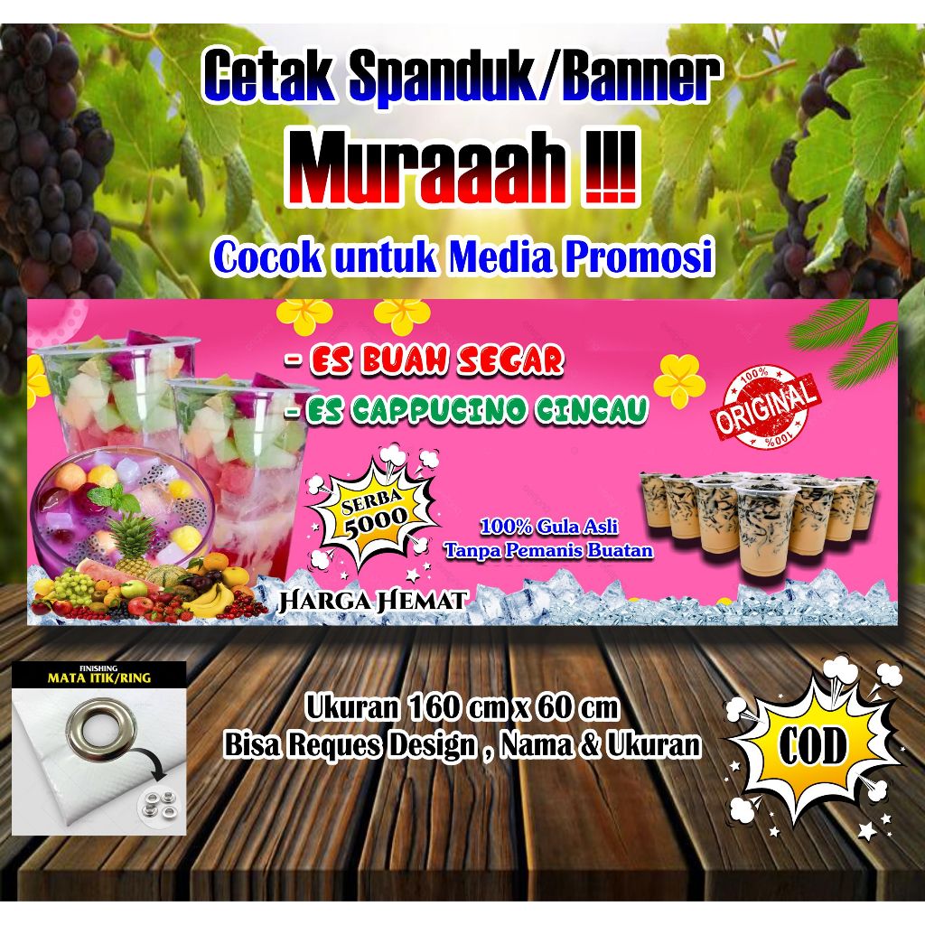 Spanduk Banner Es Buah & Cappucino Cincau Ukuran 160 cm x 60 cm
