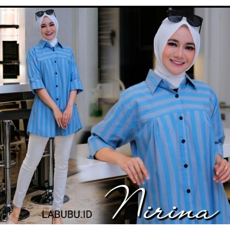 Blus kemeja wanita kekinian/Blus katun motif garis