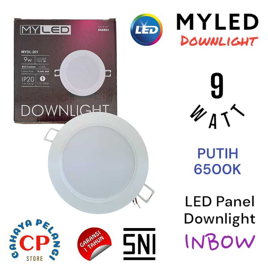 MYLED Lampu LED Downlight 9 Watt 9w IB Panel Inbow Bulat 4" Inch SNI - Putih 6500K