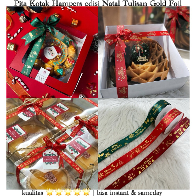 

1 roll Pita Natal Gold Foil Penghias Kotak Hampers Natal Merry Christmas bahan Sateen isi 18 meter