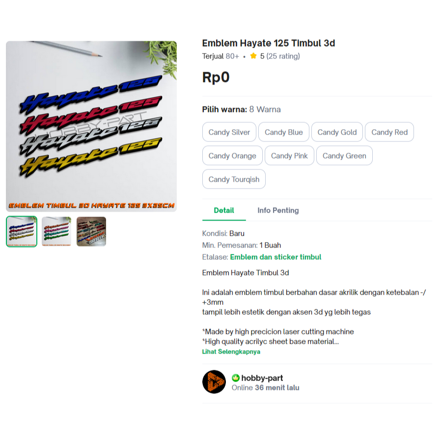 Emblem Hayate 125 Timbul 3d acrylic