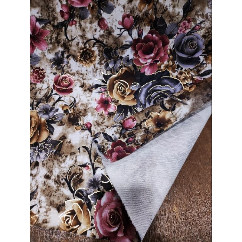 Terlaris Kain Bludru Beludru Velvet Printing Motif Bunga Kembang - Denzo (Sofa, Kursi, Jok,