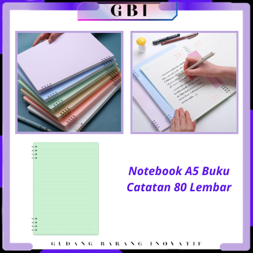 

GBI Notebook A5 Buku Catatan 80 Lembar Buku Diary Aesthetic Sketch Book 8 Lubang Binder Buku Tulis Sekolah Kantor Notebook Jurnal Spiral Cover Pastel
