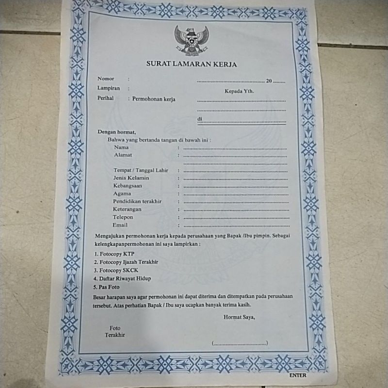 

(1pcs) Form lamaran/ surat lamaran kerja