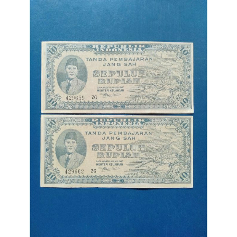 seri ORI 10 sukarno 1947 atau 10 rupiah Soekarno kondisi bagus