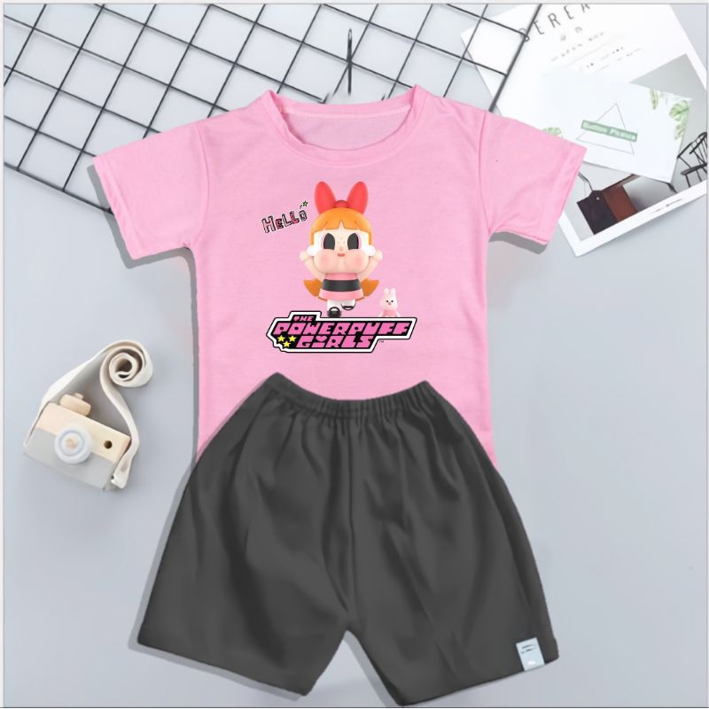 Setelan Baju Kaos Crybaby Powerpuff Girls Anak Perempuan