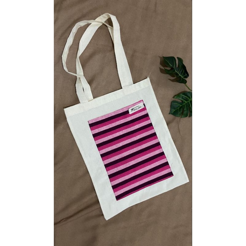 Tas Tote Kain Garis-Garis | Tote bag kombinasi lurik | Tote bag souvenir | souvenir pernikahan.