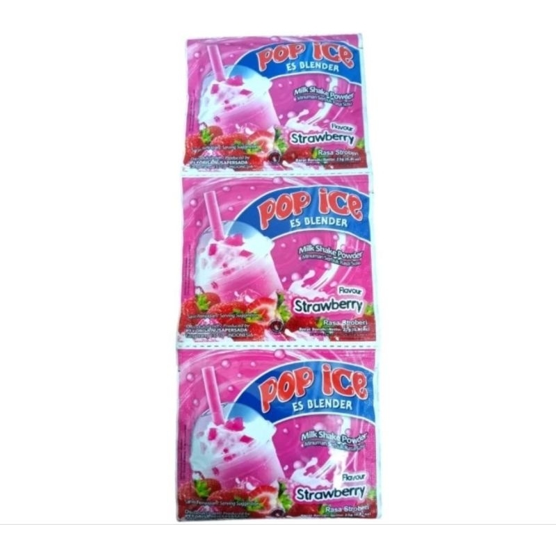 

Minuman serbuk pop ice strawberry kemasan 1Renceng isi 10pcs