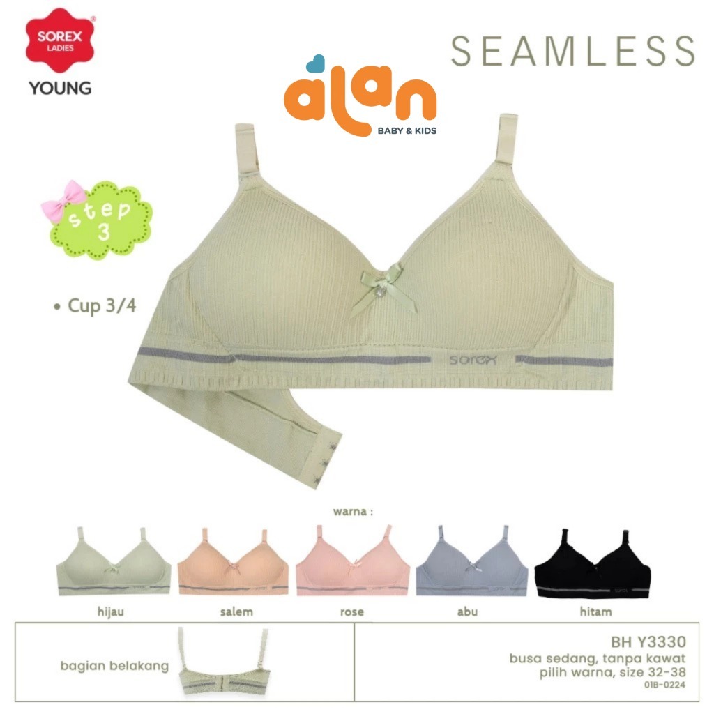 Sorex BH Y3330 / Bra Remaja Sorex Cup A (32-38) Kait 3 Step 3 WARNA DIKIRIM RANDOM isi 2