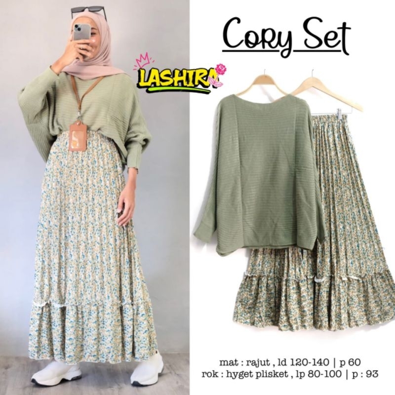 Blouse Rajut Setelan Wanita Rok Plisket One set Cory Korean Style Ootd hijabers