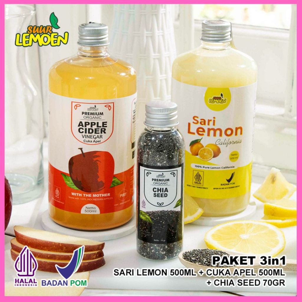 

Suur lemoen Paket Diet Cuka Apel 3 In 1 Cuka Apel 500 ML Sari Lemon Chia Seed