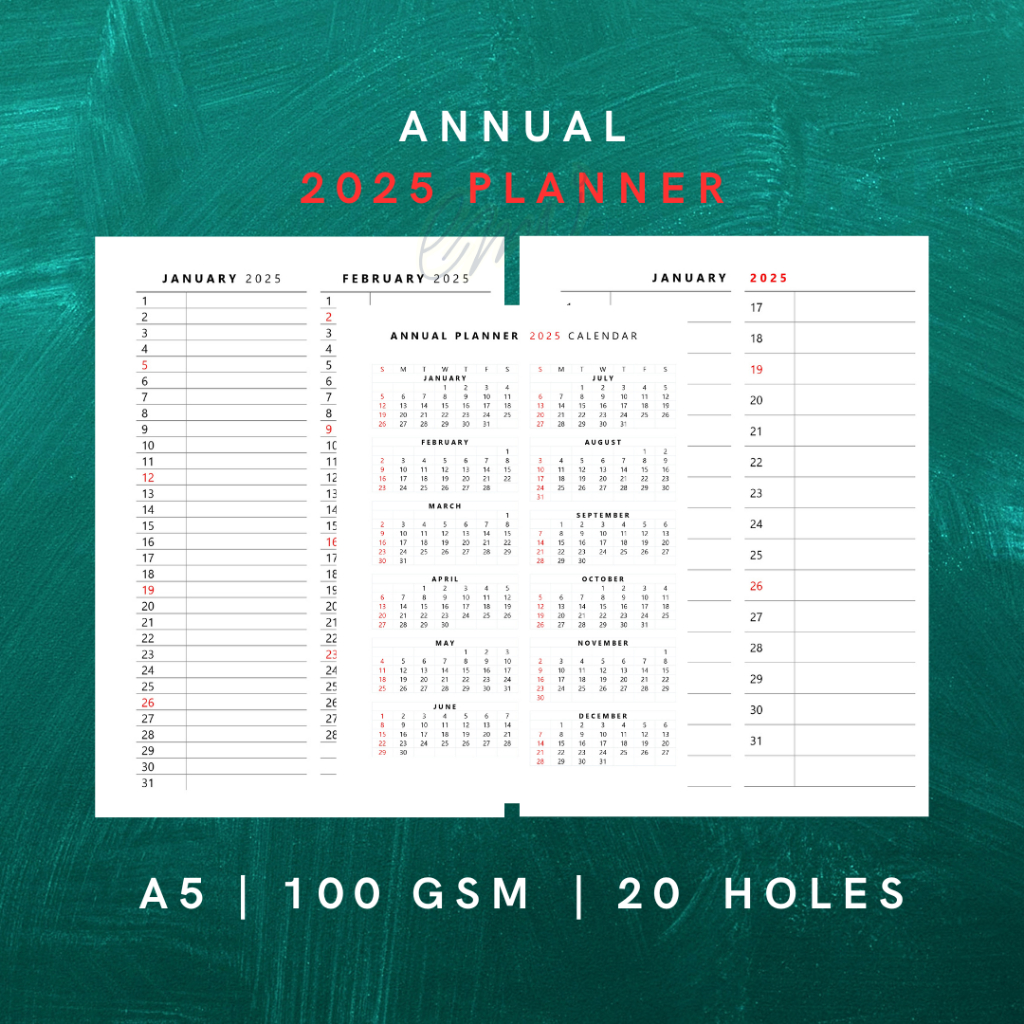 

Simple Annual Planner 2025 Binder (Undated) - A5 | 100 GSM | 20 Holes