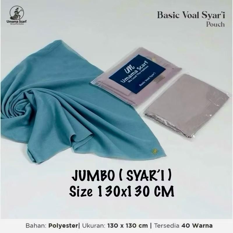 HIJAB SYAR’I JUMBO VOAL SEGI EMPAT SCARF UMAMA BASIC POUCH METAL LOGO LASER CUT 130x130 voal polos p