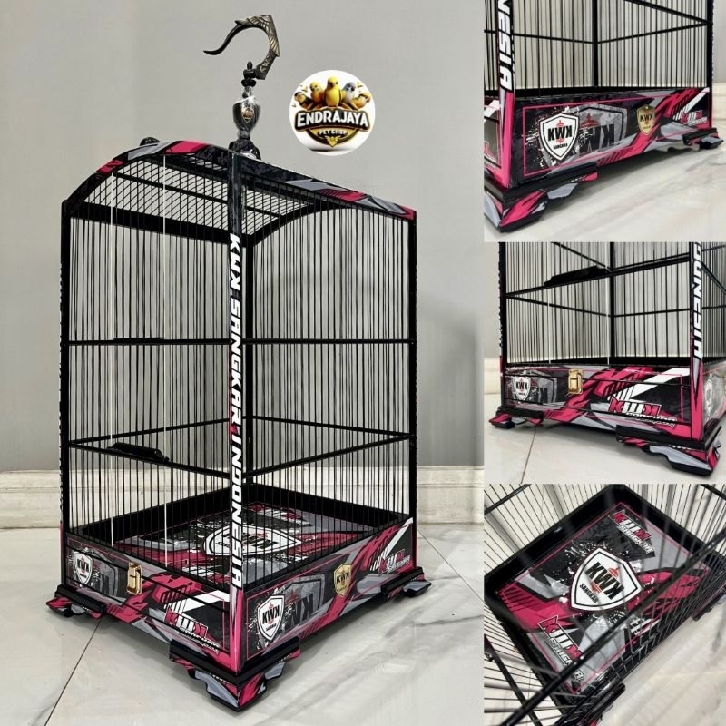 SANGKAR KWK DECAL FIBER | SANGKAR BURUNG CUCAK HIJAU, KACER, KENARI SIZE GEPENGAN NO 2  37X43 CM RUJ