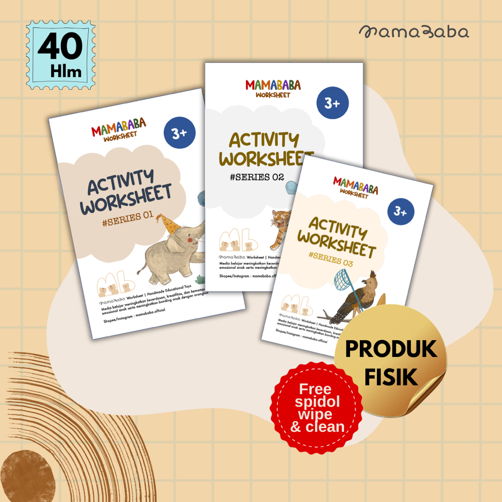 MAMABABA | Activity Worksheet- Lembar kerja Edukasi Anak - Usia Dini PAUD TK 2-3 Tahun 3-4 Tahun