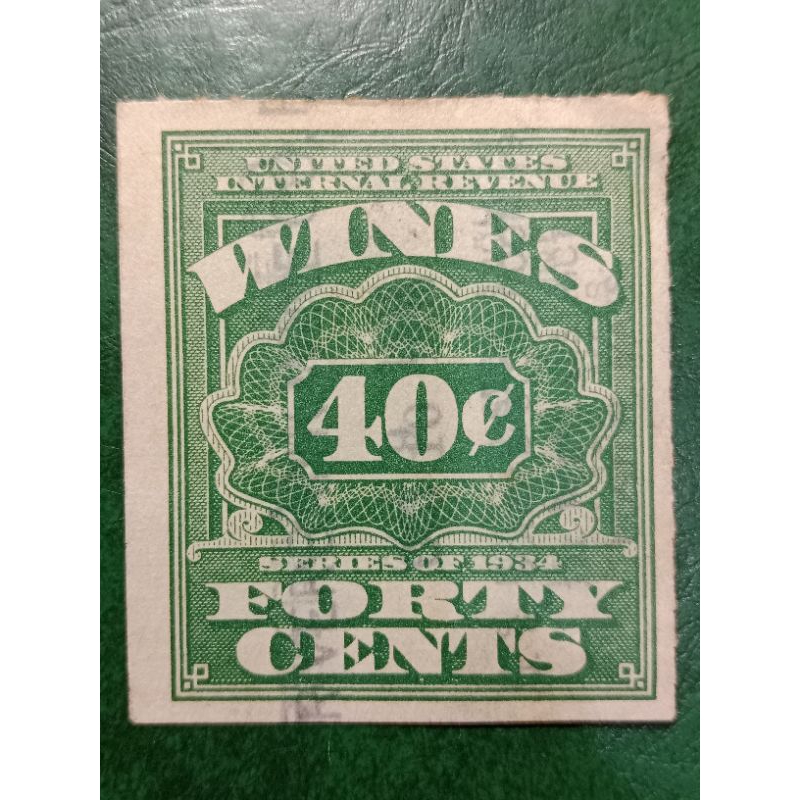 

Prangko USA 40 Cents Wines Internal Revenue Tahun 1934 USED