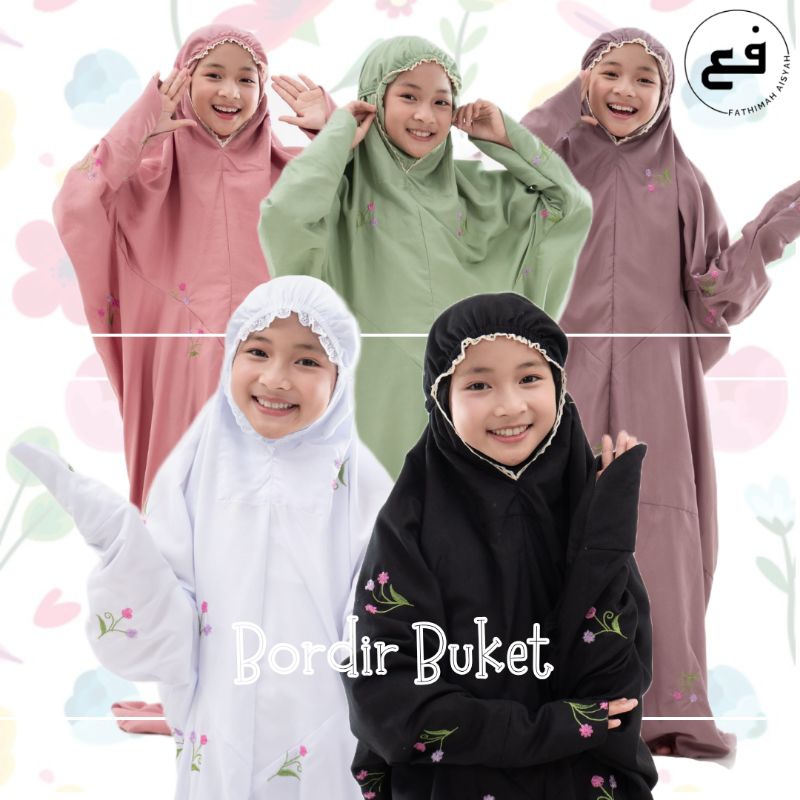 mukena anak terusan bordir bunga buket SD SMP Remaja tanggung