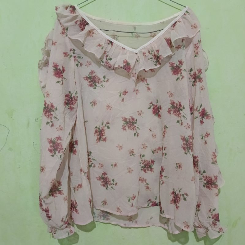 blouse ruffle bunga korean