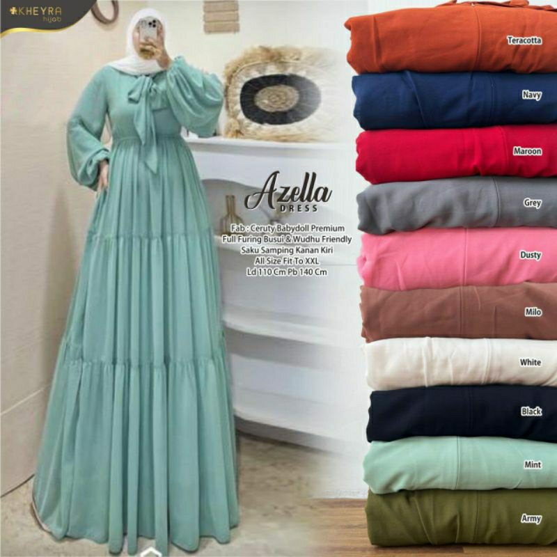 Biru wardah Azella ld 110 fit XXL Gamis Muslim Dress elegan by Alila