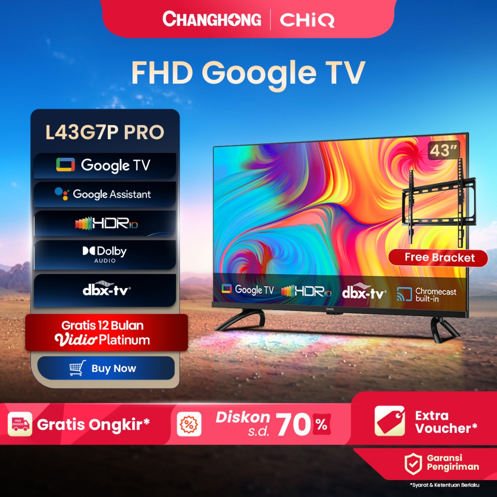 Changhong CHiQ Google TV 43 inch Digital Smart TV Full HD Dolby Audio Google Assistant Netflix Youtu