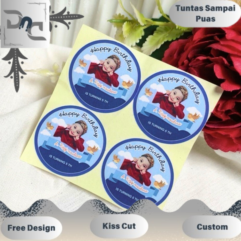 

9-15 Sticker Ulang Tahun Anak Bahan Vinyl Anti Air Stiker Label Undangan Happy Birthday Uk.Besar Dnd