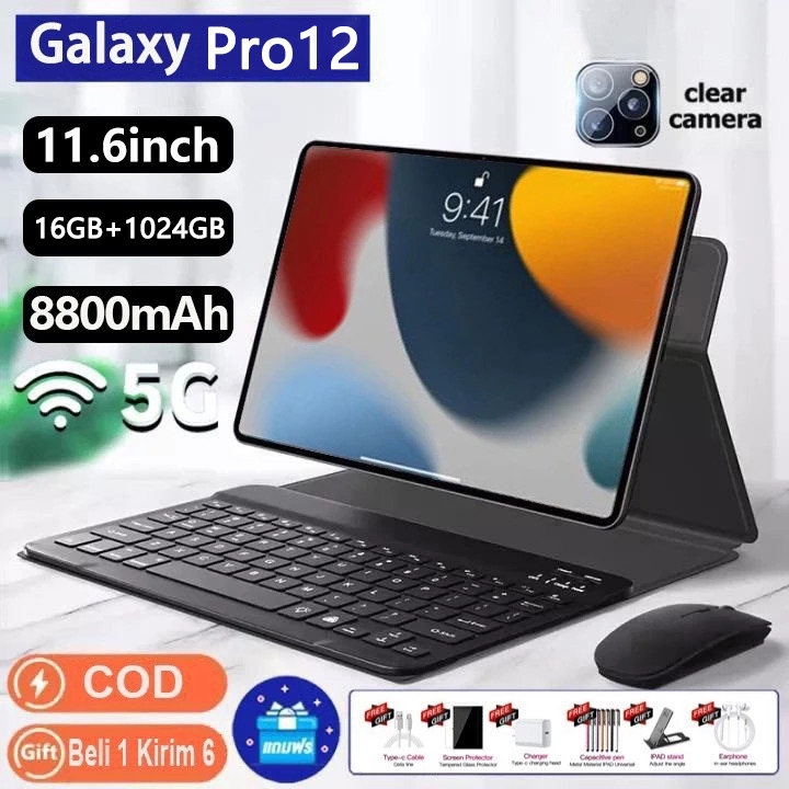 【Bisa COD】Tablet PC Pro12 16GB+1024GB 11.6inch Tablet Android Full Screen Layar Besar Wifi 5G Dual S