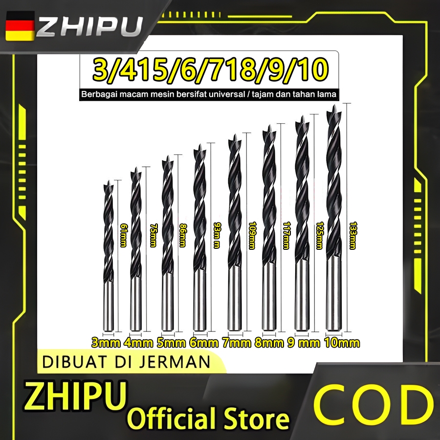 ZHIPU   8pcs Mata Bor Kayu Besi Set Komplit Titanium Twist Drill Set Mata Bor Lengkap