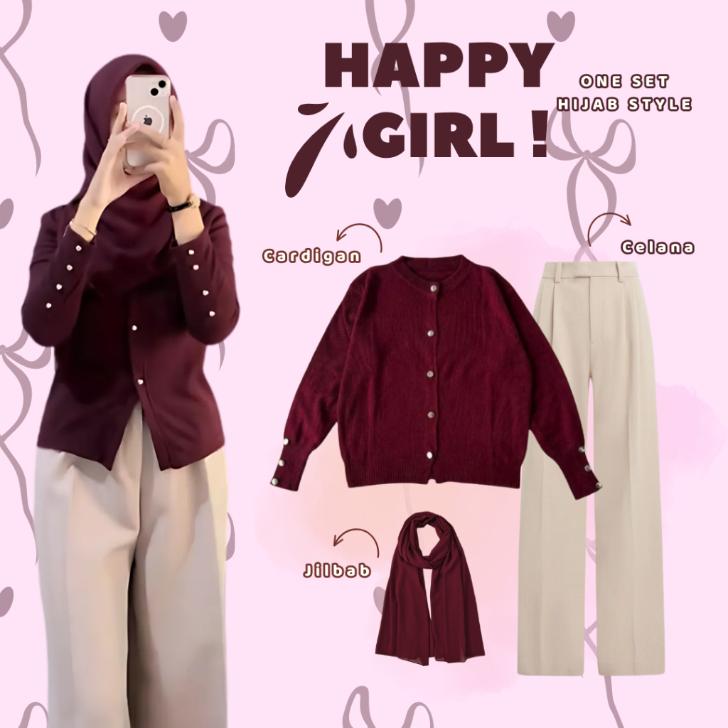 One Set Wanita Kekinian ( Cardigan - Celana Kulot - Bella Square ) OOTD Hijab Casual - LS072