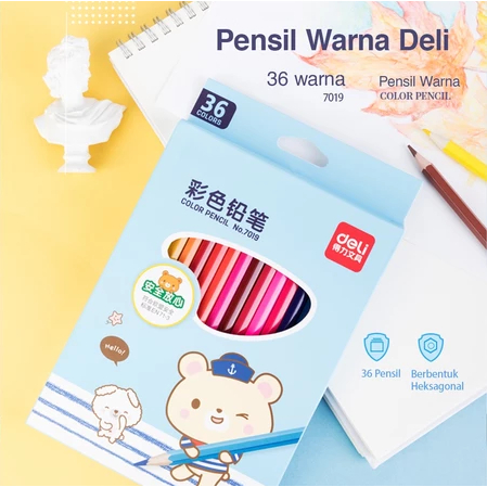 

Deli pensil warna 12/24/36C warna cerah, bentuk hexagonal 7016 7018 7019