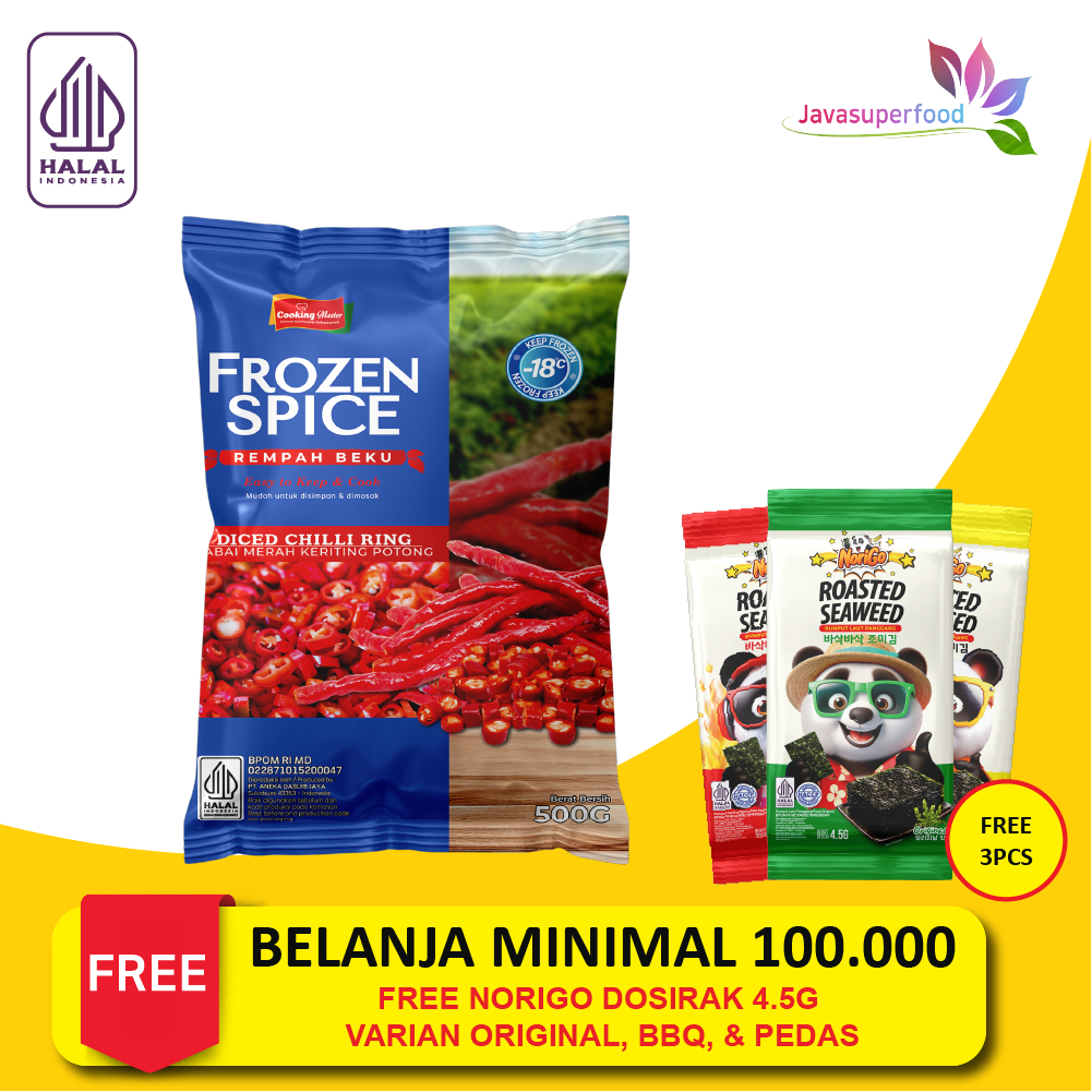 

Diced Chilli Ring / Cabe Merah Kriting Potong / Cabe Iris / Rempah beku / Frozen spice / Frozen Vege 3-5mm 500gr