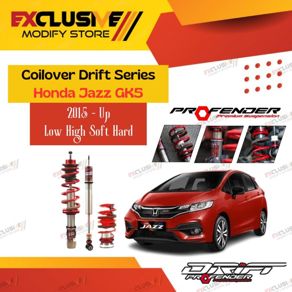COILOVER DRIFT SERIES HONDA JAZZ GK5 (2015+) PROFENDER ORIGINAL THAILAND LOW HIGH SOFT HARD ADJUSTAB